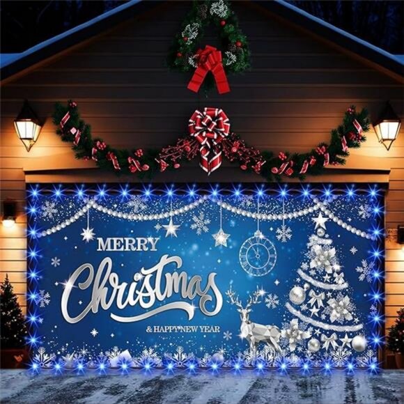 Christmas Garage Door Decor with LED String Lights, 7x16ft...